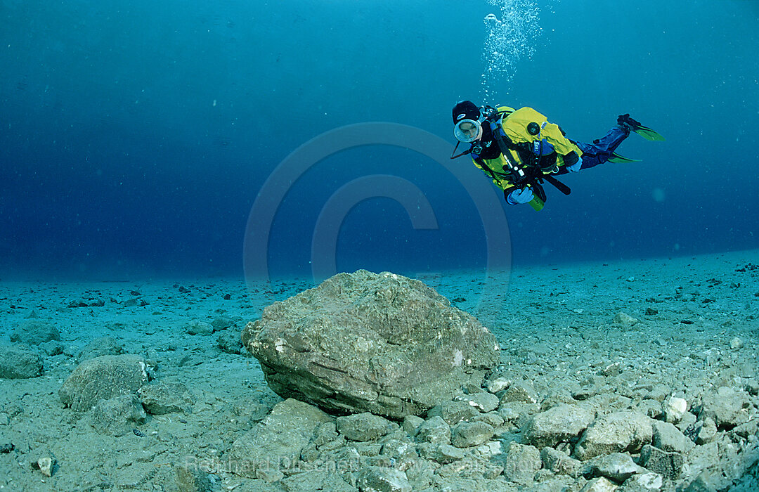 Scuba Diver in a mountain lake, Steiermark, Gruener See, Austria