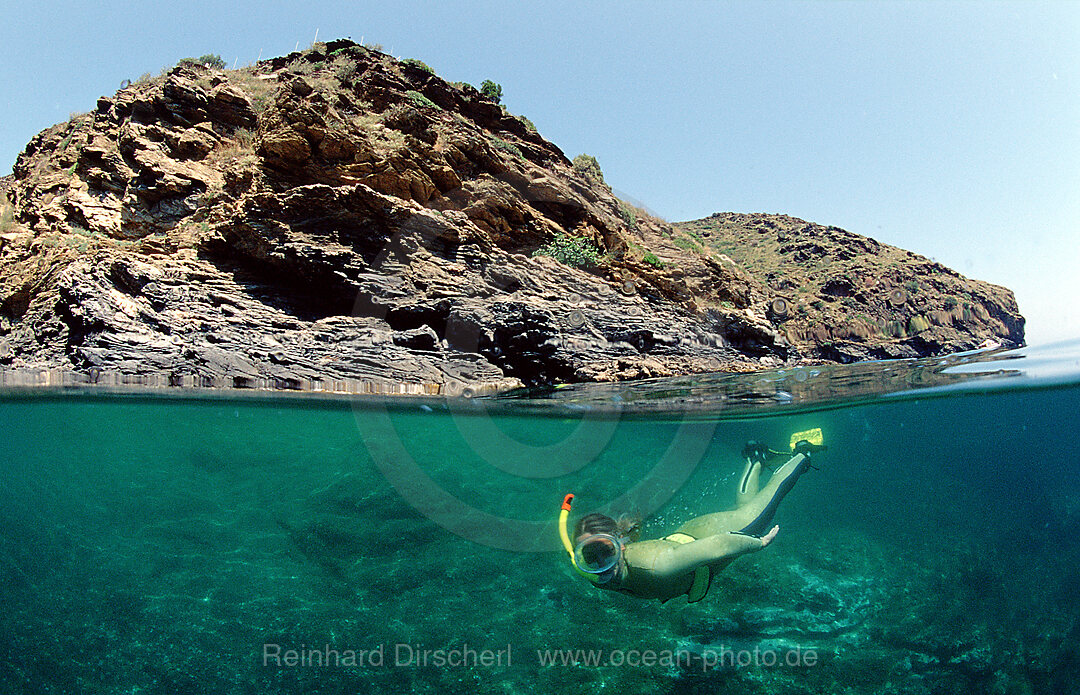 Skin diving, Skin diver, Mediterranean Sea, Costa Brava, Spain