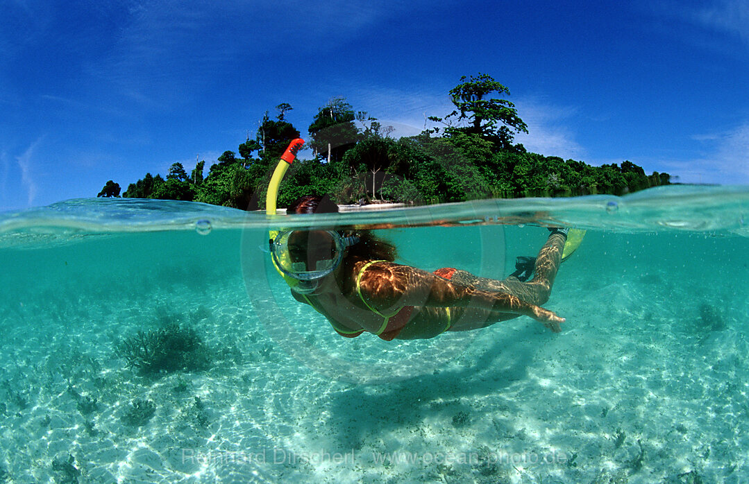 Skindiving, Skin diver, split image, Pazifik, Pacific ocean, Borneo, Lankayan, Malaysia