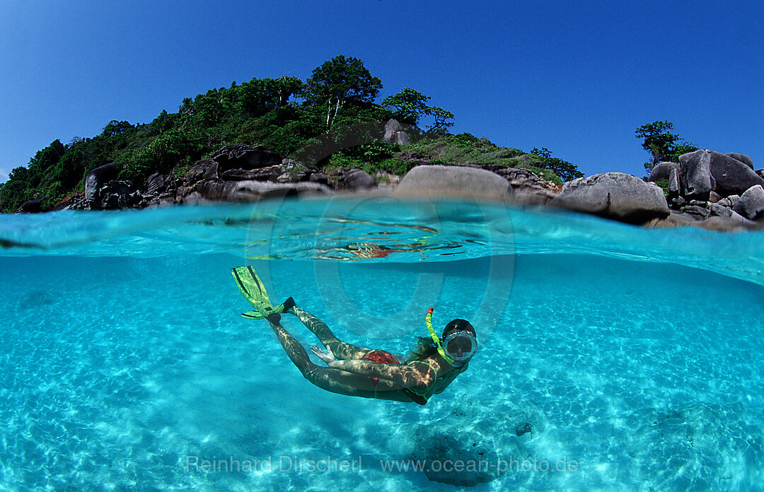 Snorkeling near a tropical island, Indian Ocean, Phuket, Similan Islands, Andaman Sea, Thailand