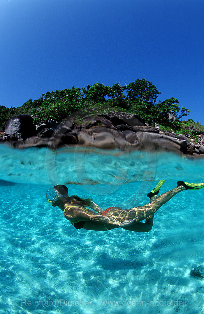 Snorkeling near a tropical island, Indian Ocean, Phuket, Similan Islands, Andaman Sea, Thailand