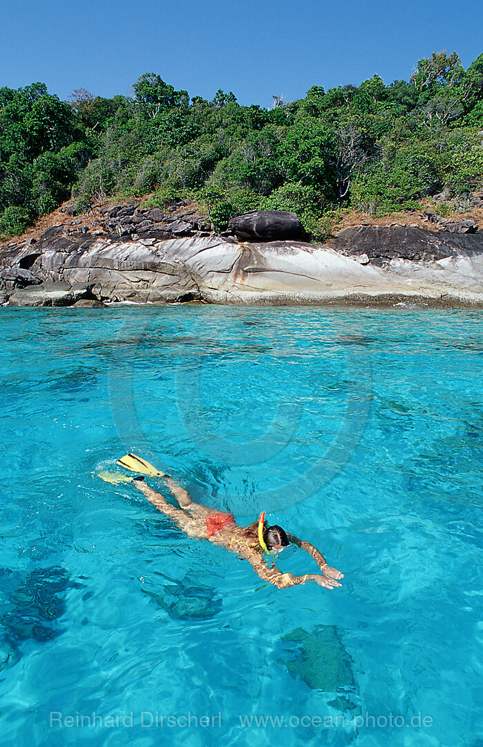 Schnorcheln vor tropischer Insel, Indischer Ozean, Phuket, Similan Inseln, Andamanensee, Thailand