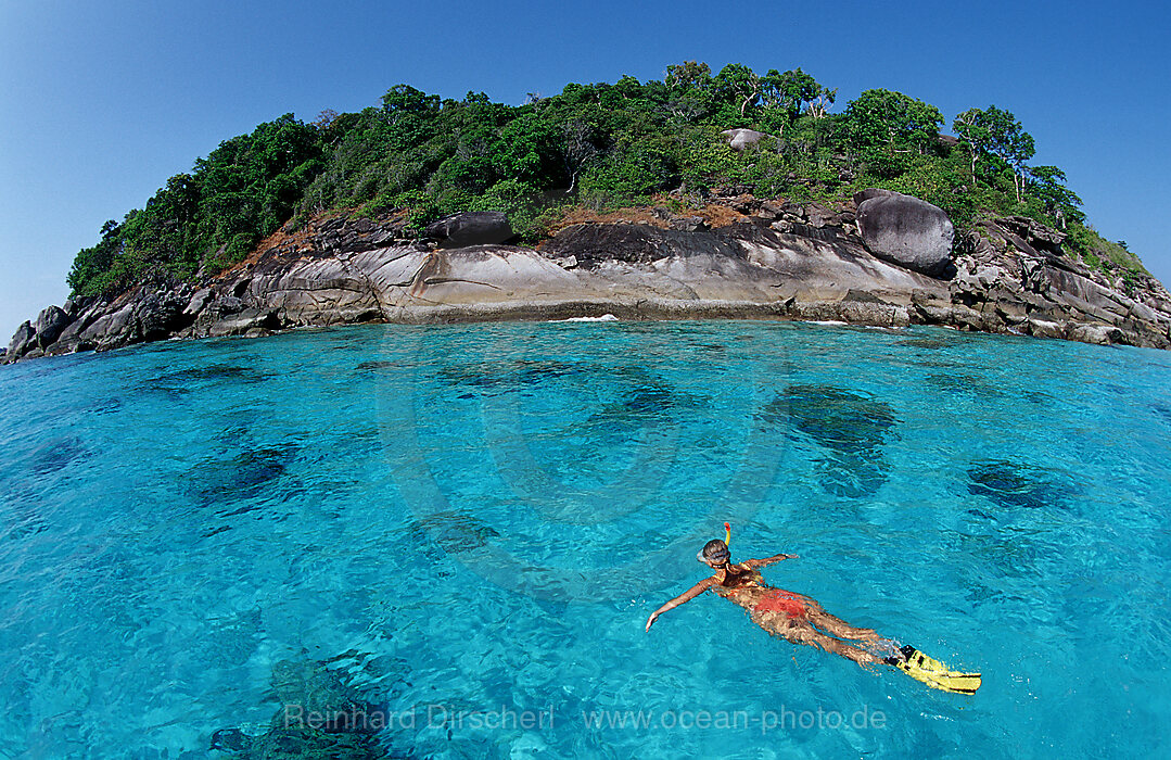 Schnorcheln vor tropischer Insel, Indischer Ozean, Phuket, Similan Inseln, Andamanensee, Thailand