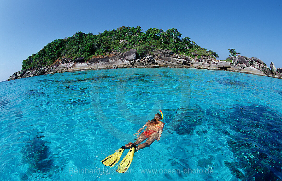 Schnorcheln vor tropischer Insel, Indischer Ozean, Phuket, Similan Inseln, Andamanensee, Thailand