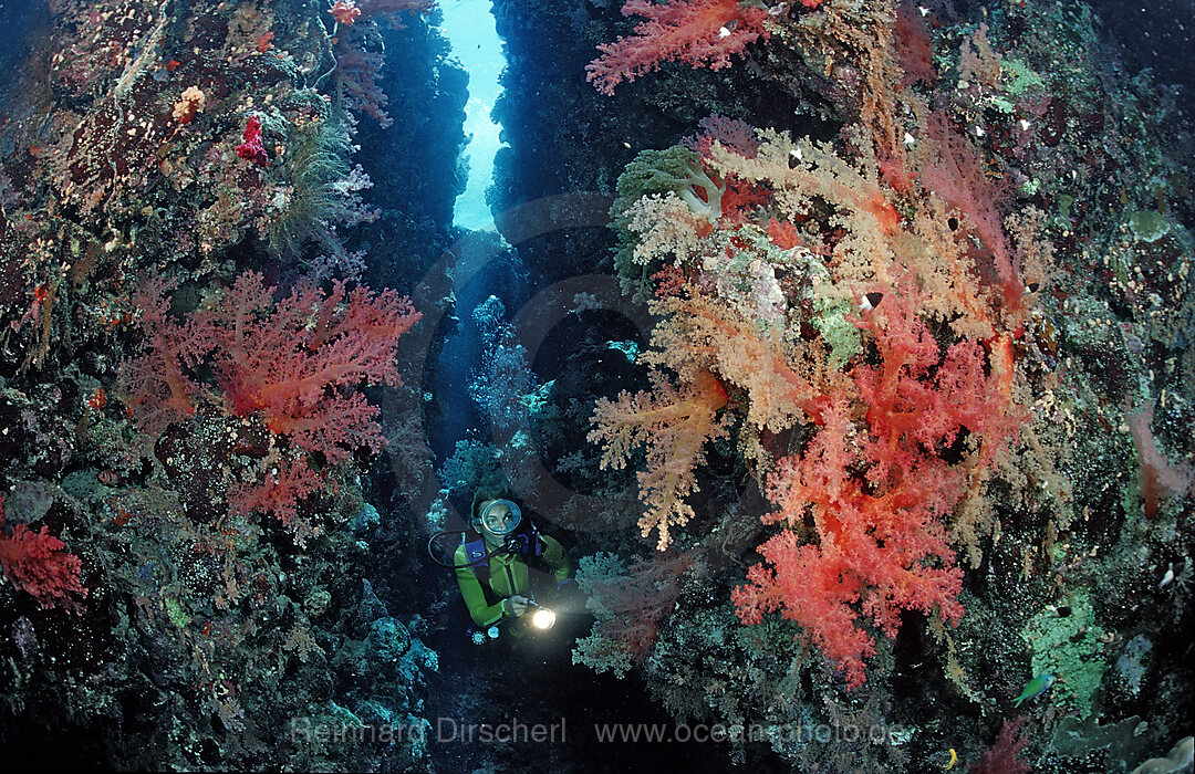 Scuba diver in underwater grotto