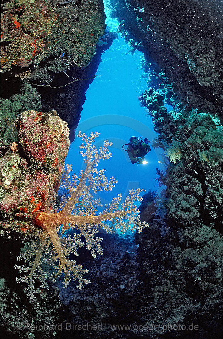 Taucher in Unterwassergrotte