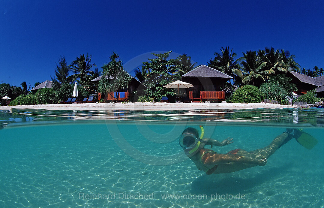 Snorkeling before Resort, Wakatobi Dive Resort, Celebes, Indian Ocean, Bandasea, Indonesia