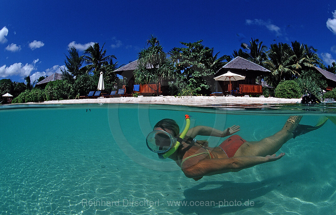 Snorkeling before Resort, Wakatobi Dive Resort, Celebes, Indian Ocean, Bandasea, Indonesia