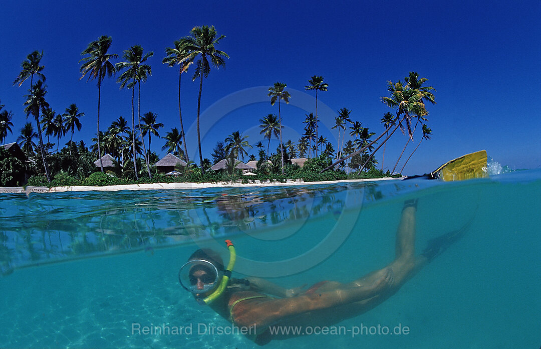 Schnorcheln am Strand vor Resort, Wakatobi Dive Resort, Sulawesi, Indischer Ozean, Bandasee, Indonesien