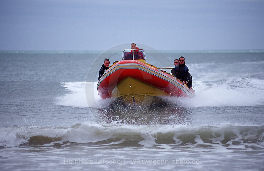 Beach launch with rubber dinghy
