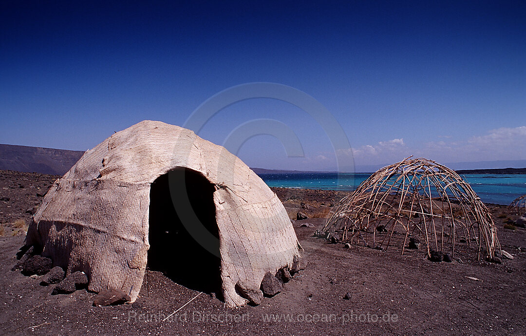 Wuestencamp von Afar Nomaden, Afar Triangle, Djibouti, Dschibuti, Afrika