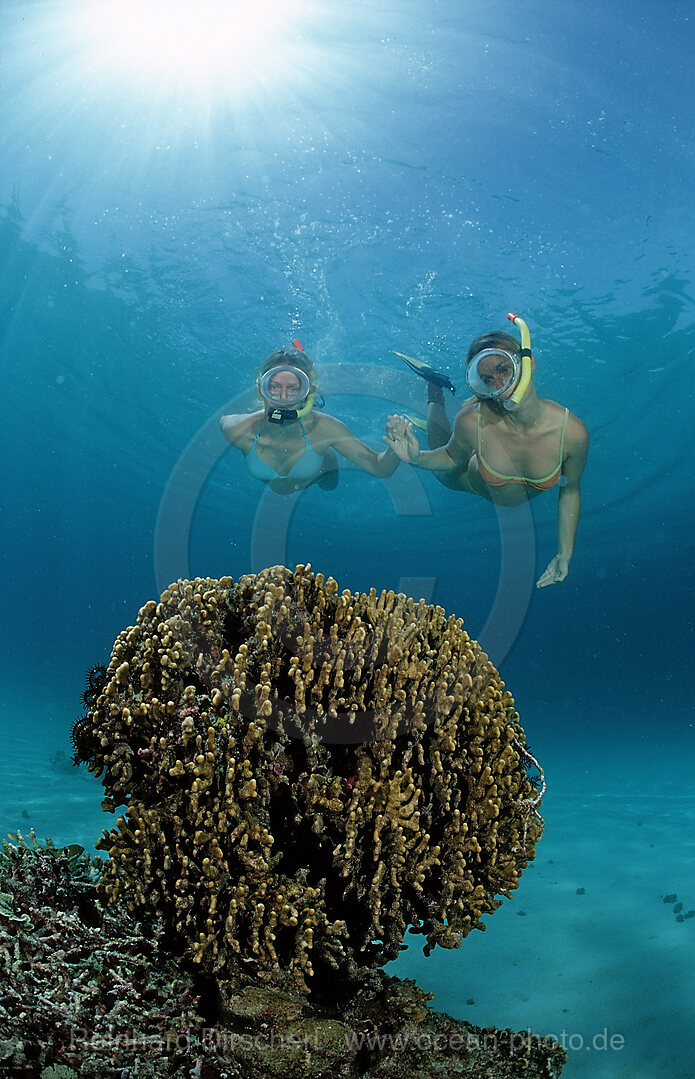 Zwei Frauen beim Schnorcheln, Bali, Indischer Ozean, Indonesien