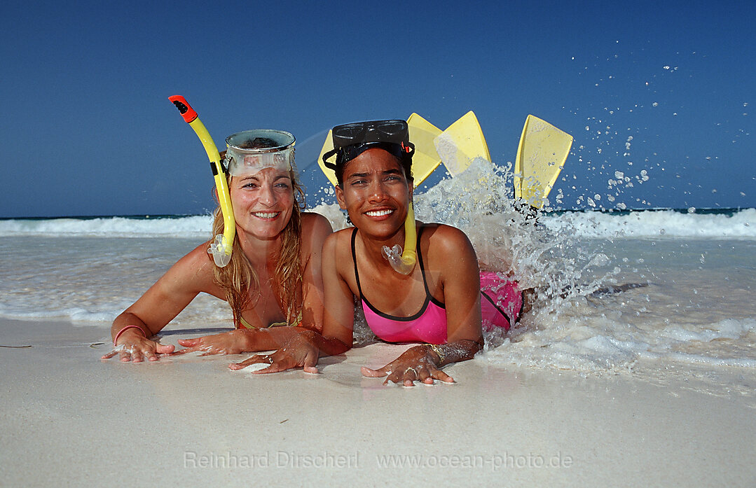 Two female scin diver on the beach