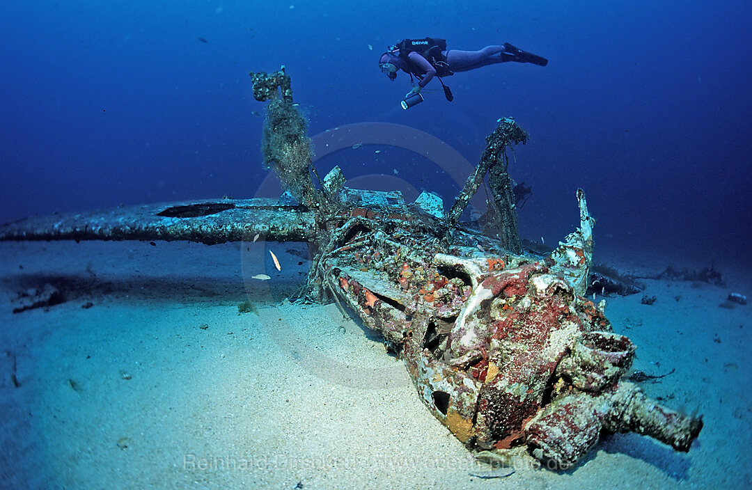 Messerschmidt 109 und Taucher, Mittelmeer, Ile de Planier, Marseille, Frankreich