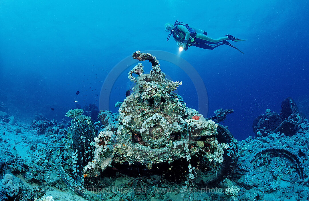 Scuba diver and Truck wreck near Blue Belt shipwreck