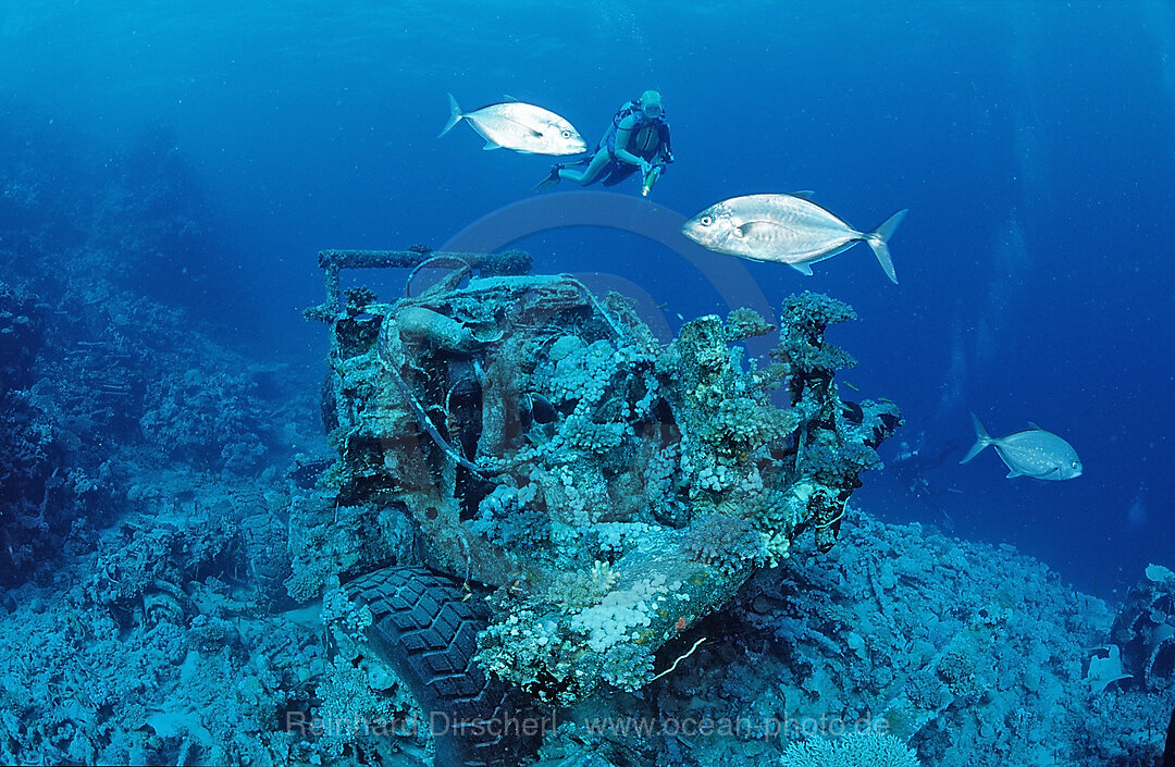 Scuba diver and Truck wreck near Blue Belt shipwreck