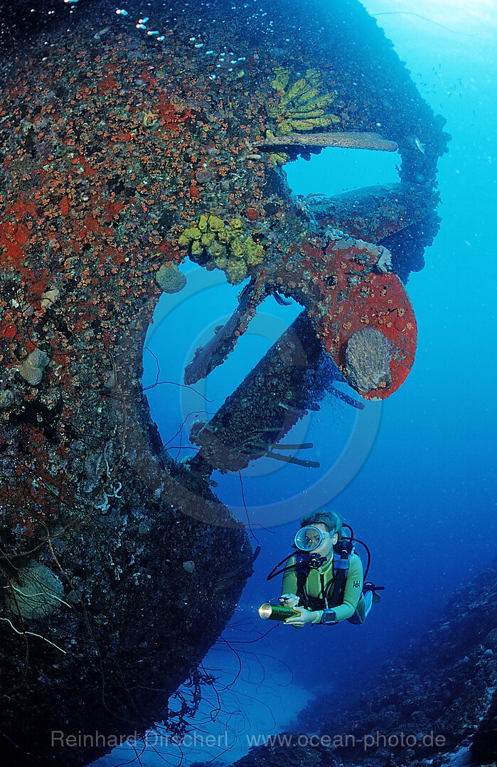 Taucher am Hilma Hooker Schiffswrack