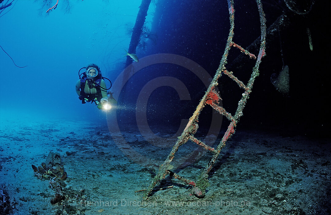 Scuba diver on the Hilma Hooker Ship Wreck