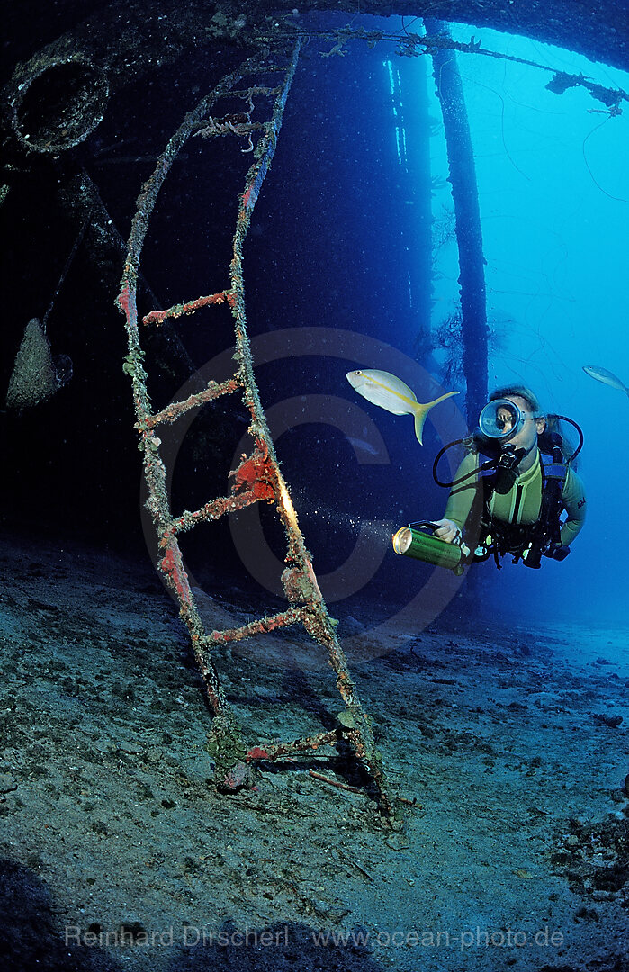 Taucher am Hilma Hooker Schiffswrack