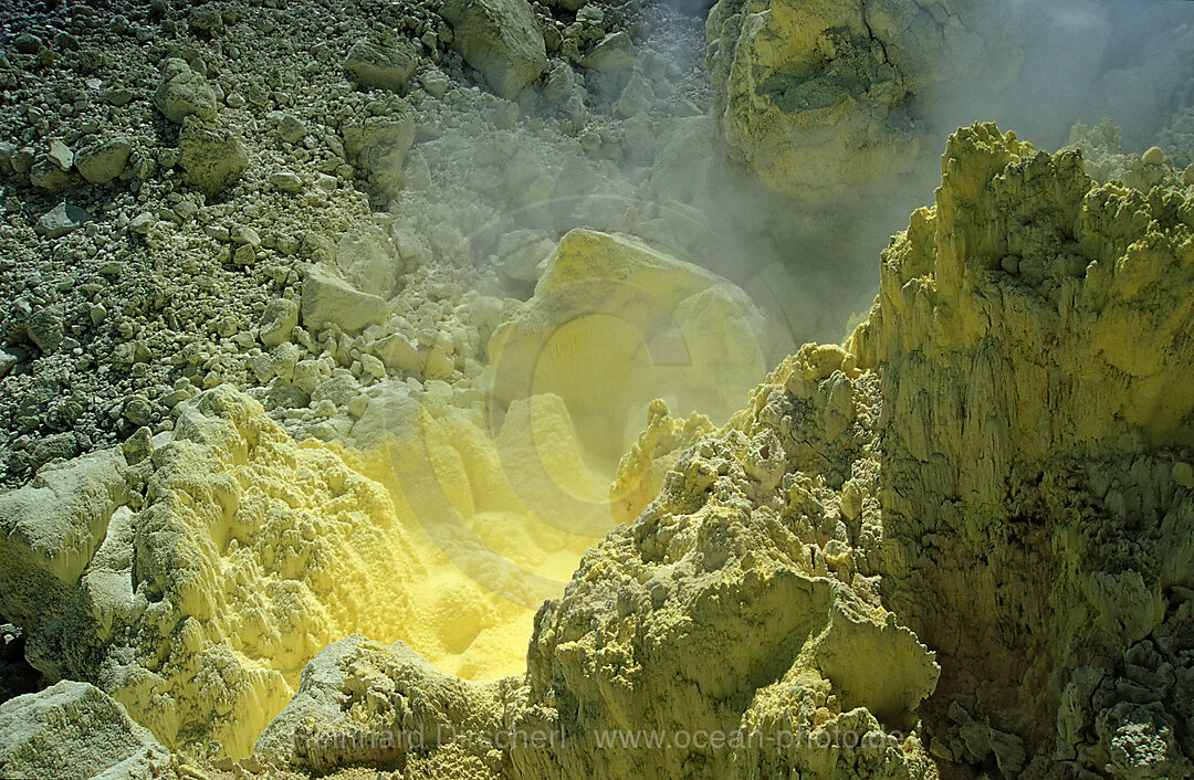 Sulfur in a volcano crater