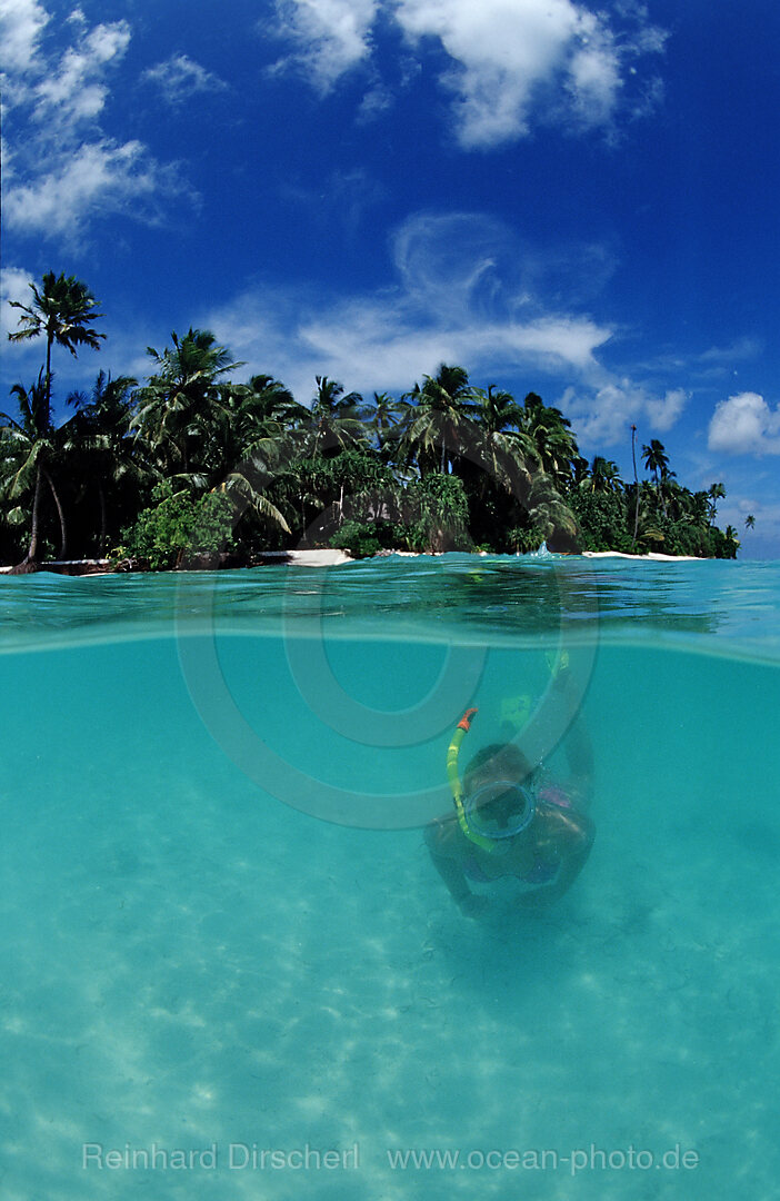 Schnorcheln in Lagune, Indischer Ozean, Medhufushi, Meemu Atoll, Malediven