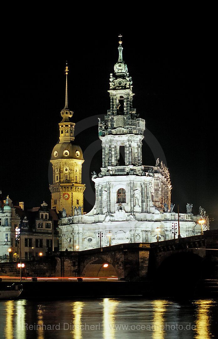 Dresden bei Nacht, Dresden, Sachsen, Deutschland
