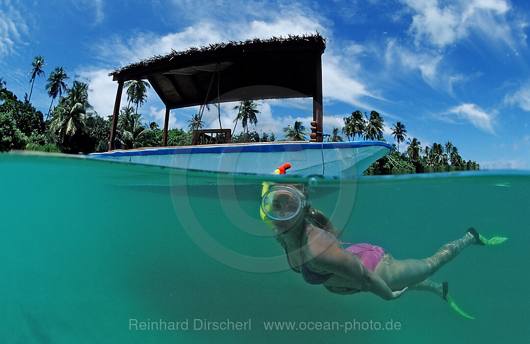 Schnorcheln vor Malediveninsel, Indischer Ozean, Medhufushi, Meemu Atoll, Malediven