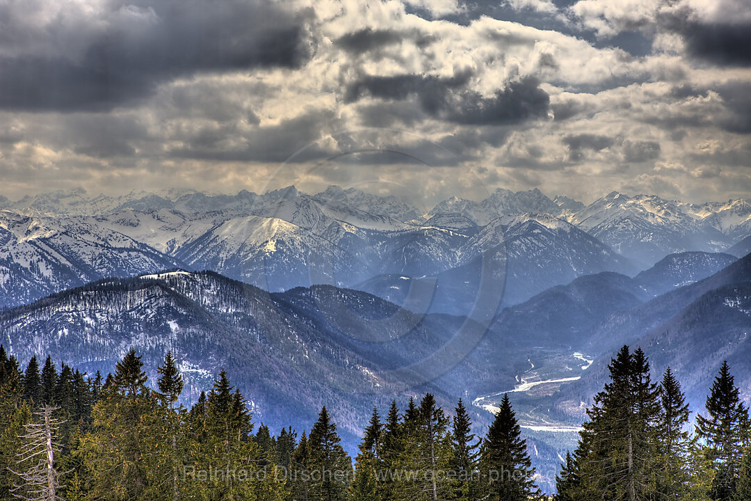 Blick vom Seekarkreuz auf Karwendel-Gebirge, Mangfallgebirge, Bayern, Deutschland, BRD