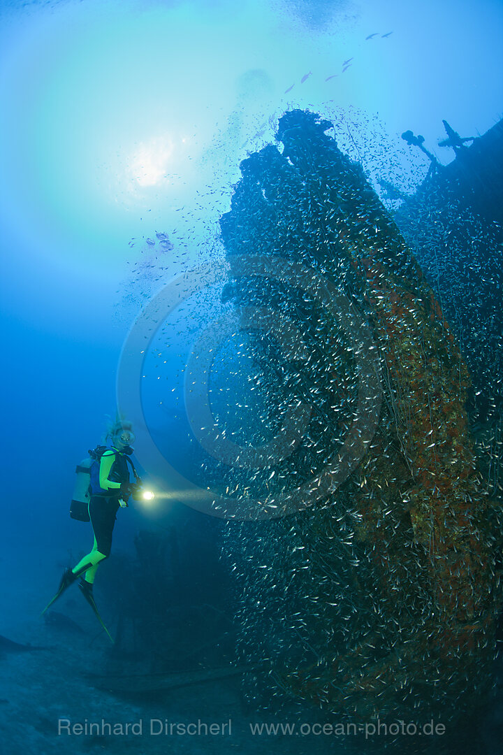 Diver at Torpedo Tubes at Destroyer USS Anderson