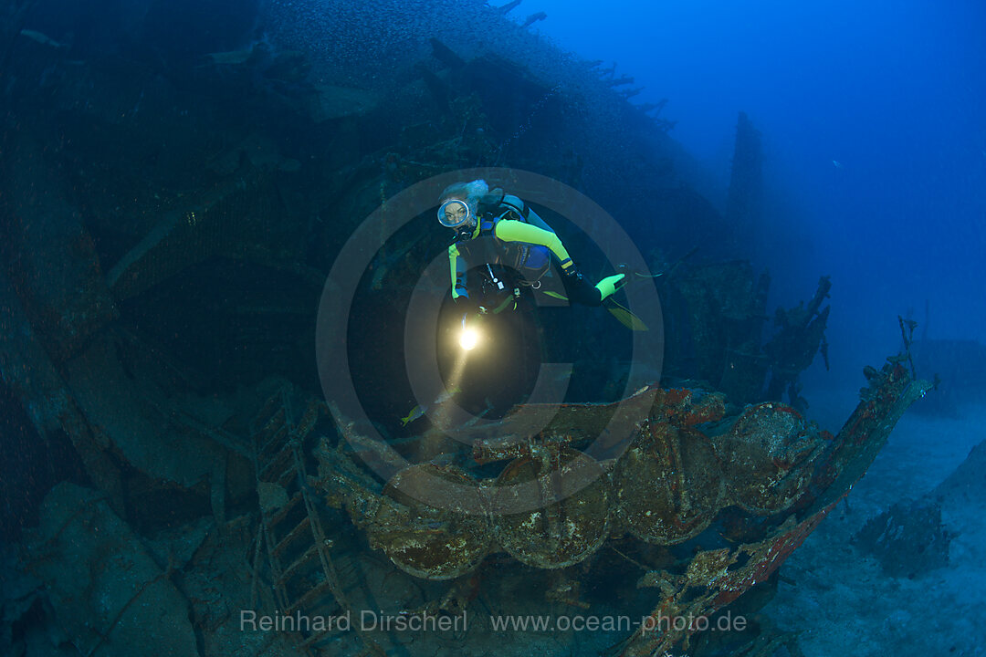 Diver at Torpedo Tubes at Destroyer USS Anderson