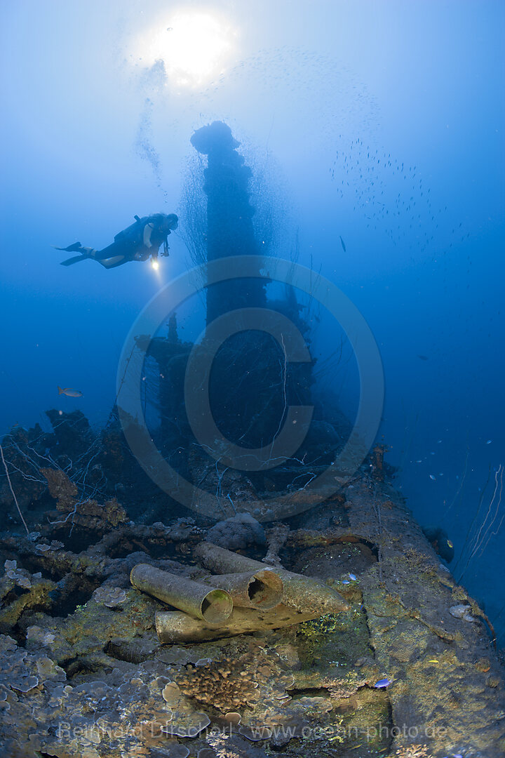 Diver and Munition under Tower of USS Apogon Submarine