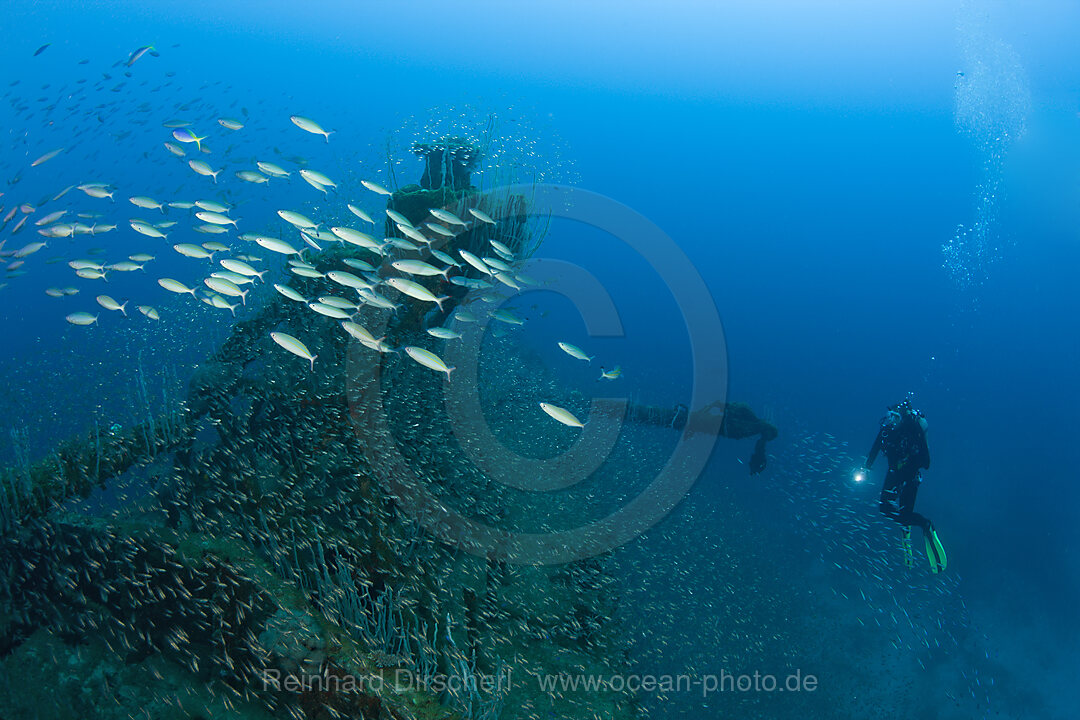 Tauchen an Zerstoerer USS Lamson, Bikini Atoll, Mikronesien, Pazifik, Marschallinseln