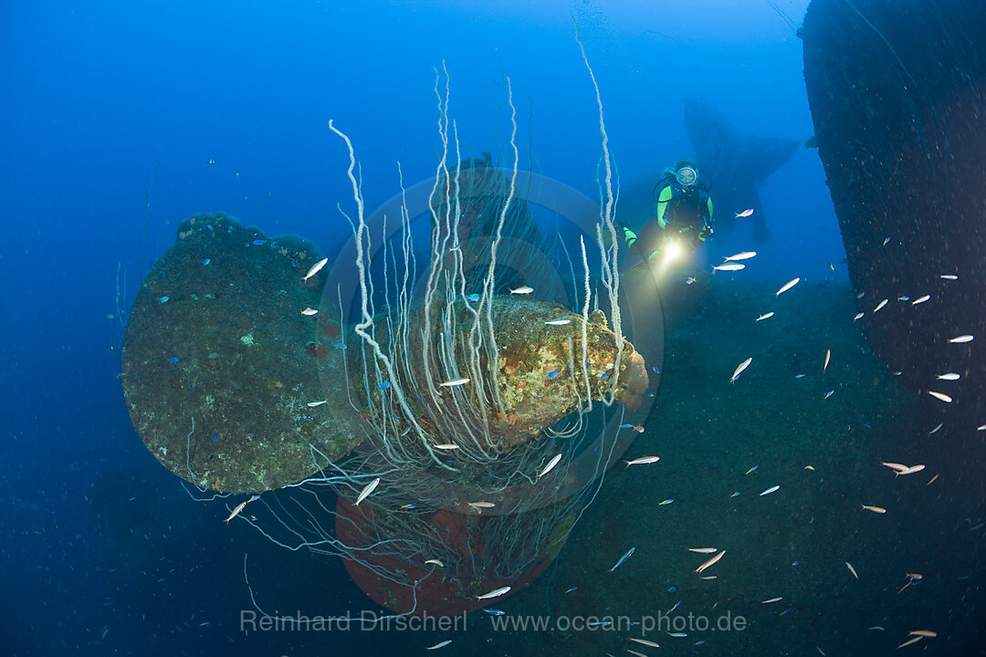 Diver at Propellers of HIJMS Nagato Battleship