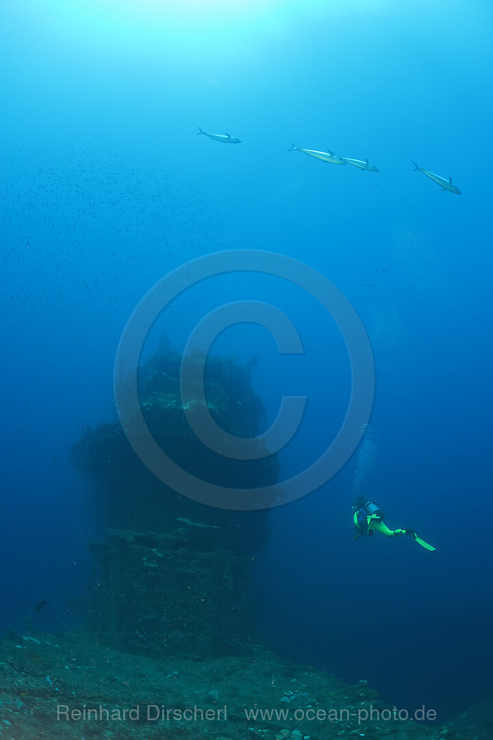 Diver at Bridge of Aircraft Carrier USS Saratoga