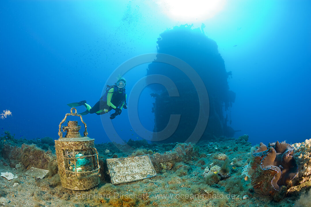 Diver finds Artifacts on Flight Deck of USS Saratoga, Bikini Atoll, Micronesia, Pacific Ocean, Marshall Islands