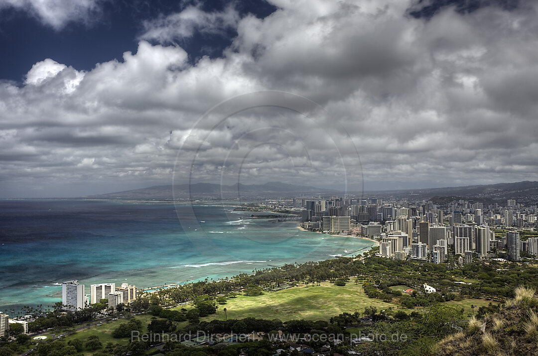 Blick auf Waikiki, Oahu, Pazifik, Hawaii, USA