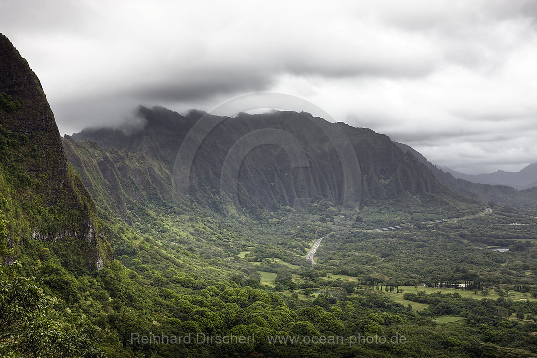 Blick vom Nuuanu Pali Lookout, Oahu, Pazifik, Hawaii, USA