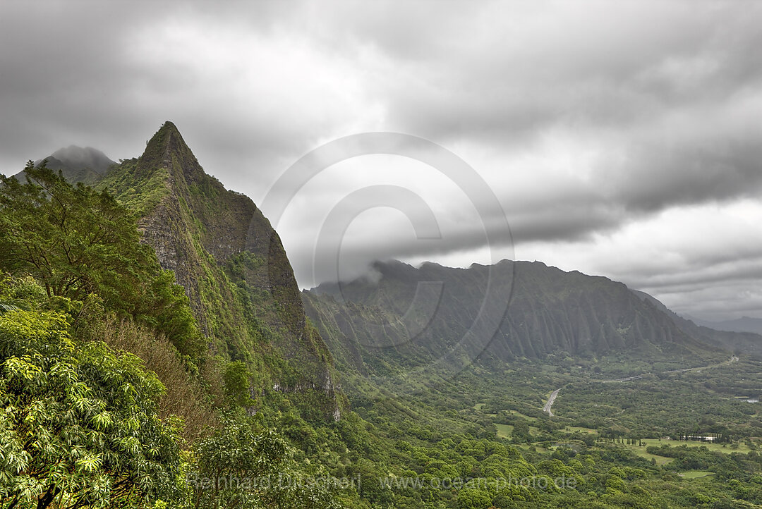 Blick vom Nuuanu Pali Lookout, Oahu, Pazifik, Hawaii, USA