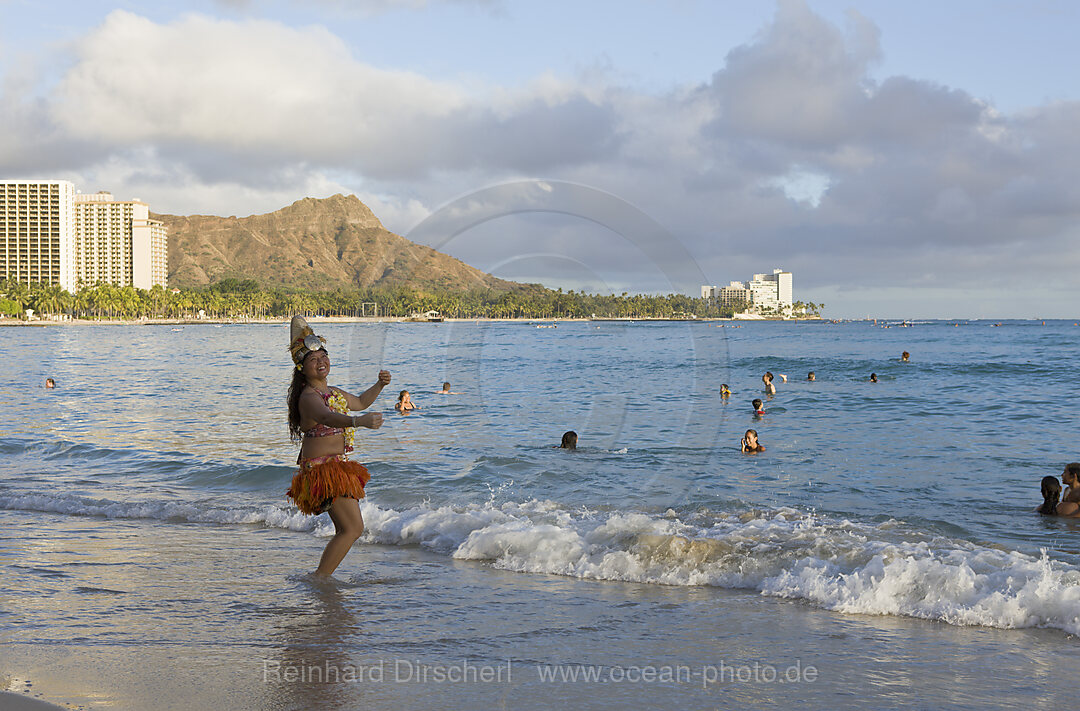 Waikiki Beach und Diamond Head Vulkankrater, Honolulu, Oahu, Pazifik, Hawaii, USA