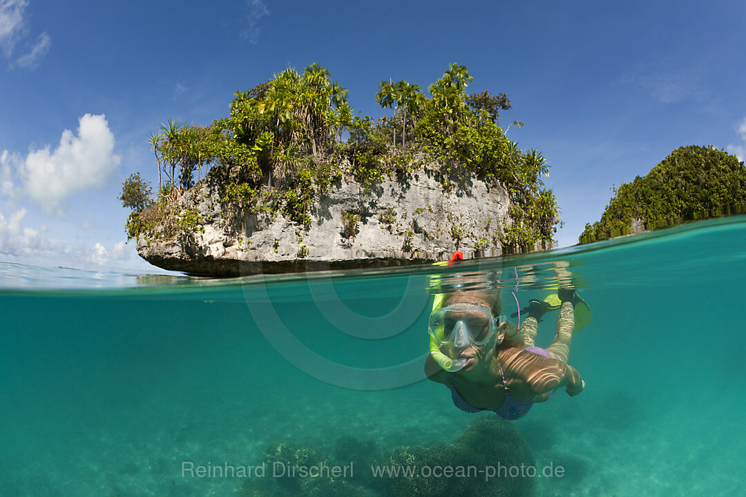 Woman snorkeling in Palau, Micronesia, Palau