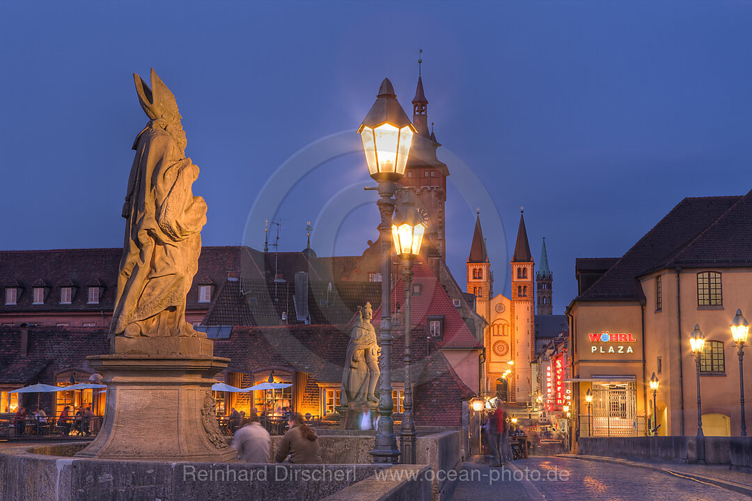 Old Main Bridge at Wuerzburg, Wuerzburg, Franconia, Bavaria, Germany