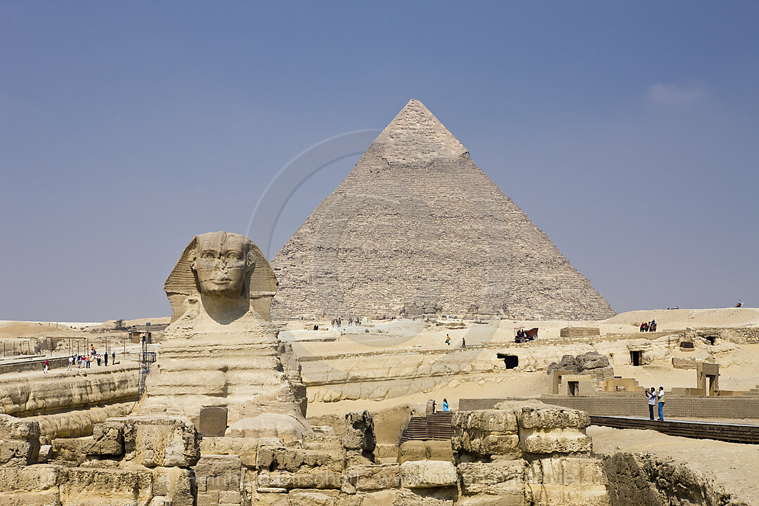 Great Sphinx of Giza against Khafra Pyramid
