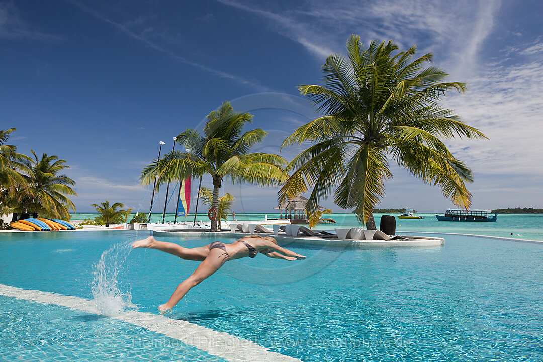 Tourist in Pool of Maldive Island Kandooma