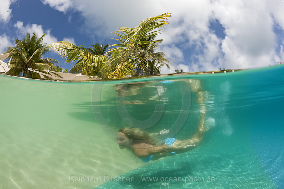 Woman in Swimming Pool, South Male Atoll, Maldives