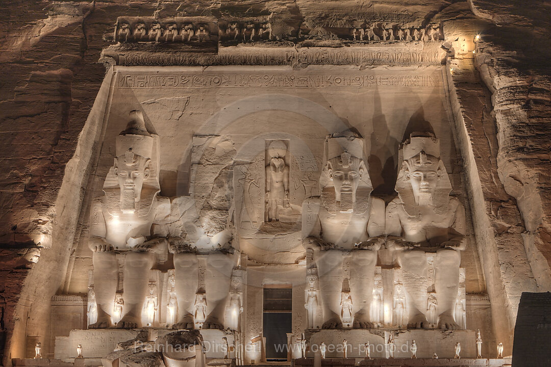 Iluminated Great Temple of Pharaoh Ramesses II.