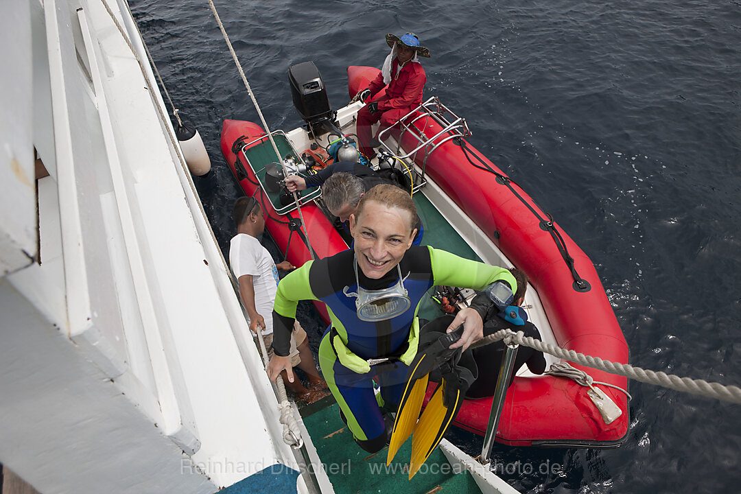 Diver enters Liveabord after Diving