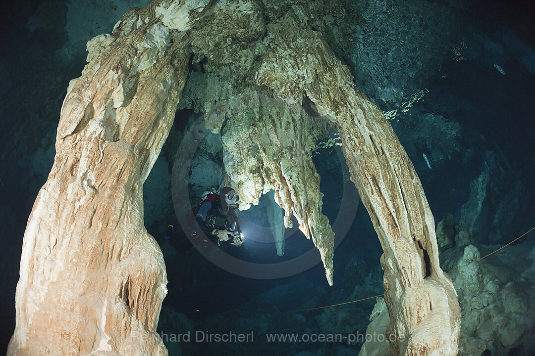 Taucher in Cenote Dos Ojos, Playa del Carmen, Yucatan Halbinsel, Mexiko