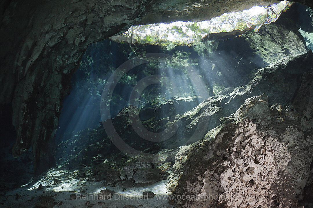 Light Beams in Gran Cenote, Tulum, Yucatan Peninsula, Mexico