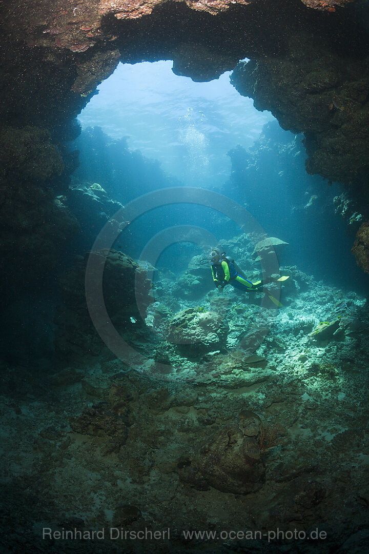 Scuba Diver in Underwater Cave