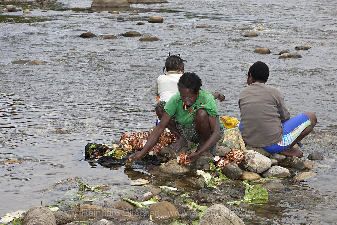 Natives cleaning Vegetables in Wamena River